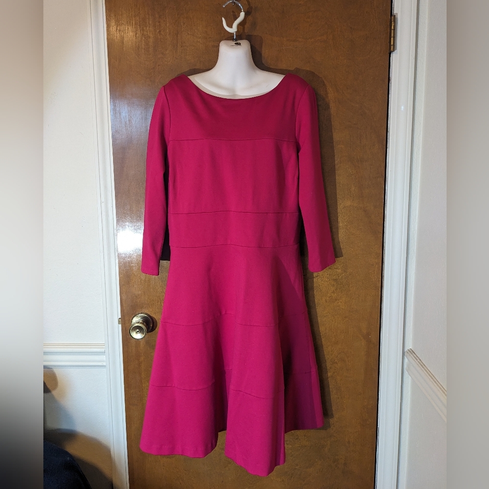 Banana Republic Pink Fuchsia Raspberry Ponte Seamed Fit and Flare Dress